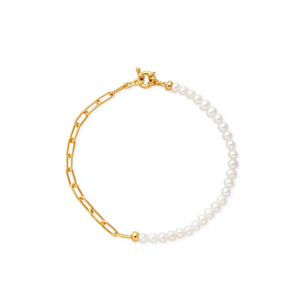 PULSERA PERLAS Y CHAIN EN ORO 18K