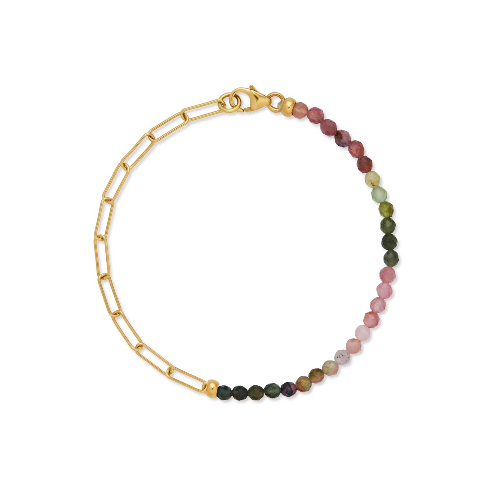 PULSERA PIEDRAS TURMALINAS Y ESLABONES CLIP EN ORO 18K - Image 1