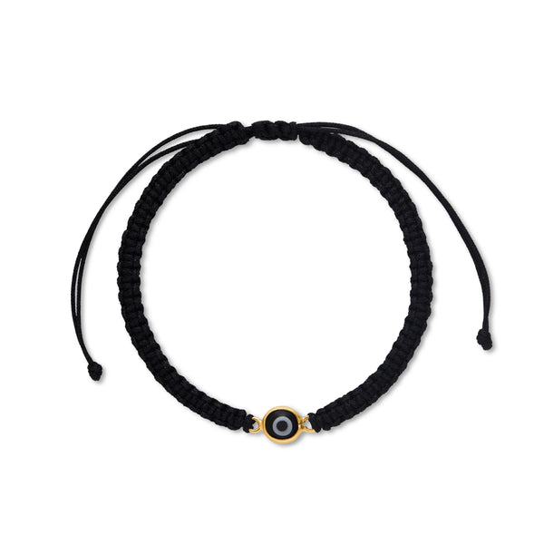 PULSERA HILO OJO TURCO NEGRO TEJIDO ANCHO EN ORO 18K