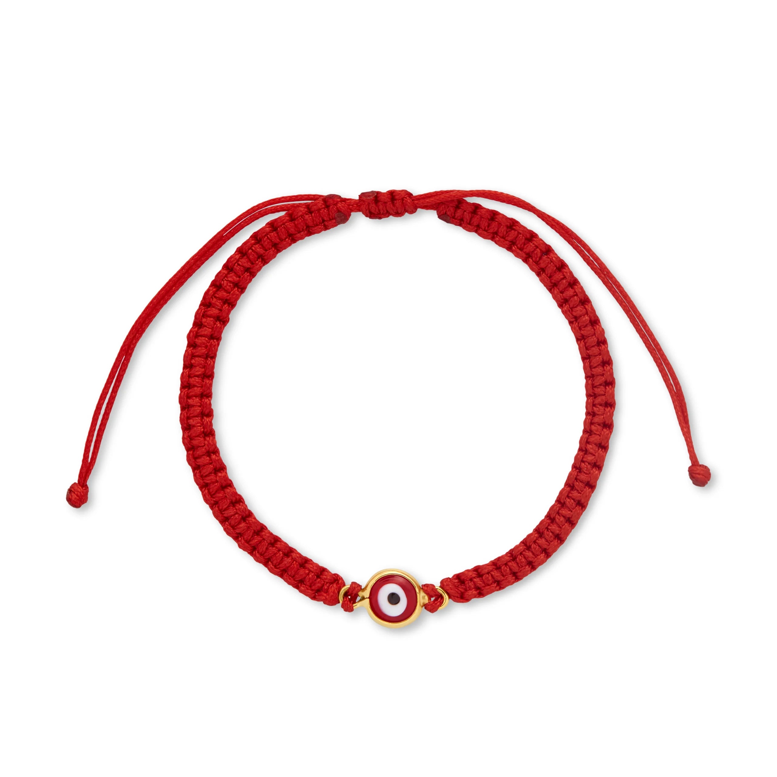 PULSERA HILO OJO TURCO ROJO TEJIDO ANCHO EN ORO 18K - Gallery 1