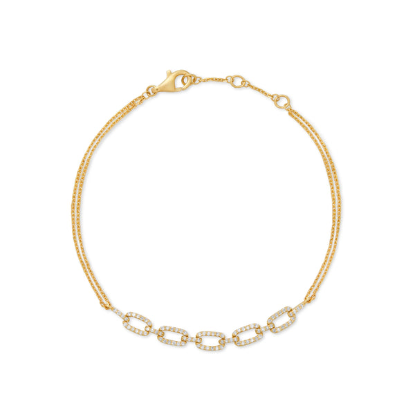 PULSERA DIAMANTES ESLABONES Y DOBLE CADENA EN ORO 18K