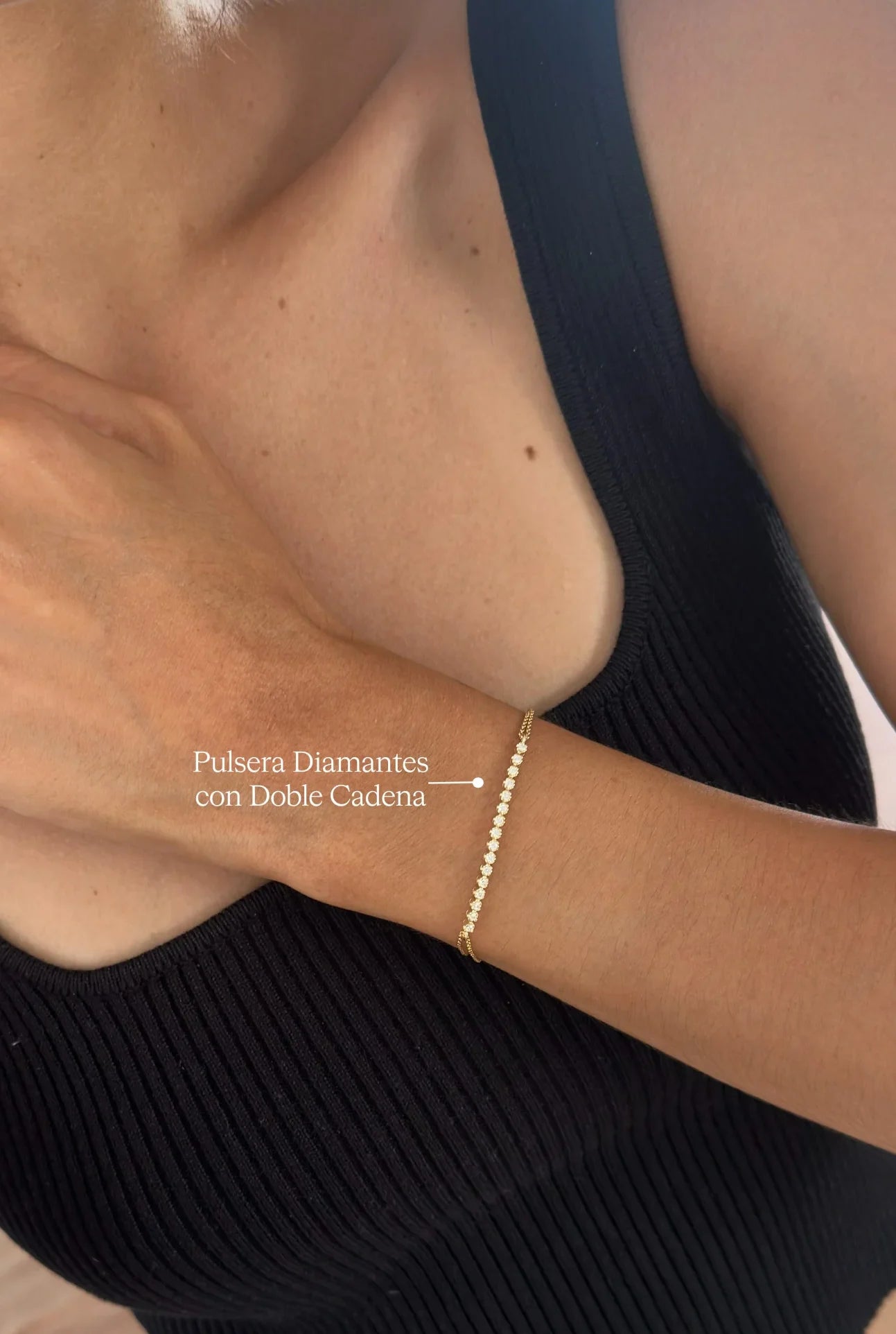 PULSERA DIAMANTES CON DOBLE CADENA EN ORO 18K - Gallery 2