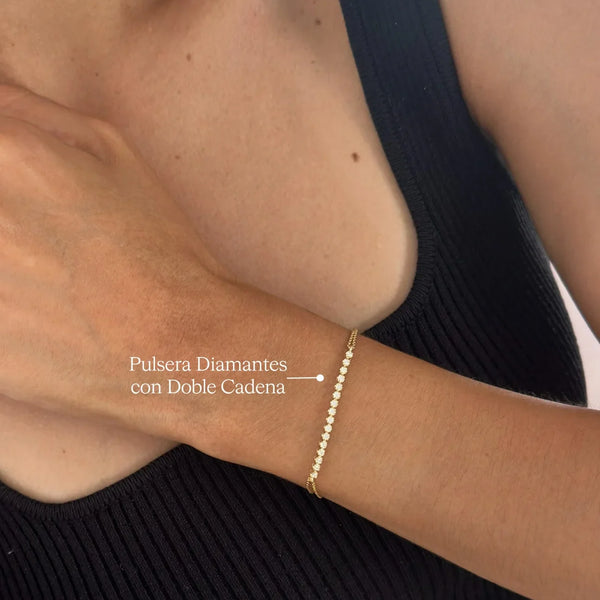 PULSERA DIAMANTES CON DOBLE CADENA EN ORO 18K - Secondary