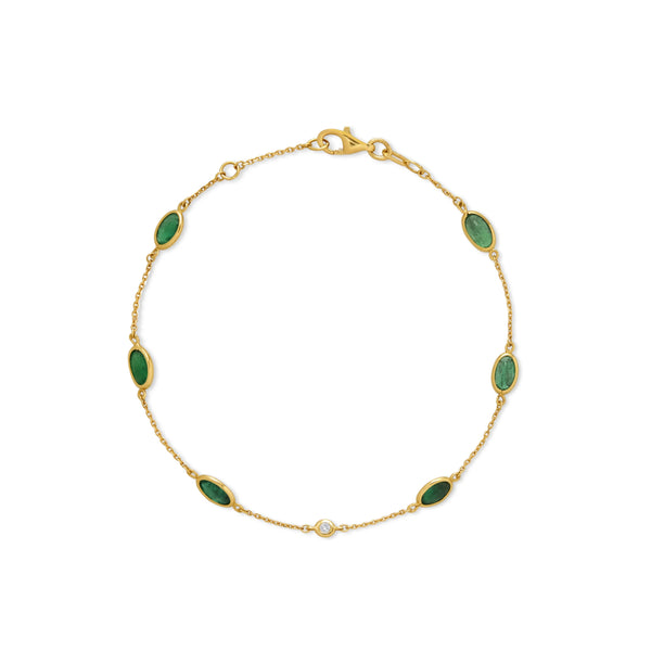 PULSERA DIAMANTE Y ESMERALDAS OVALES EN ORO 18K