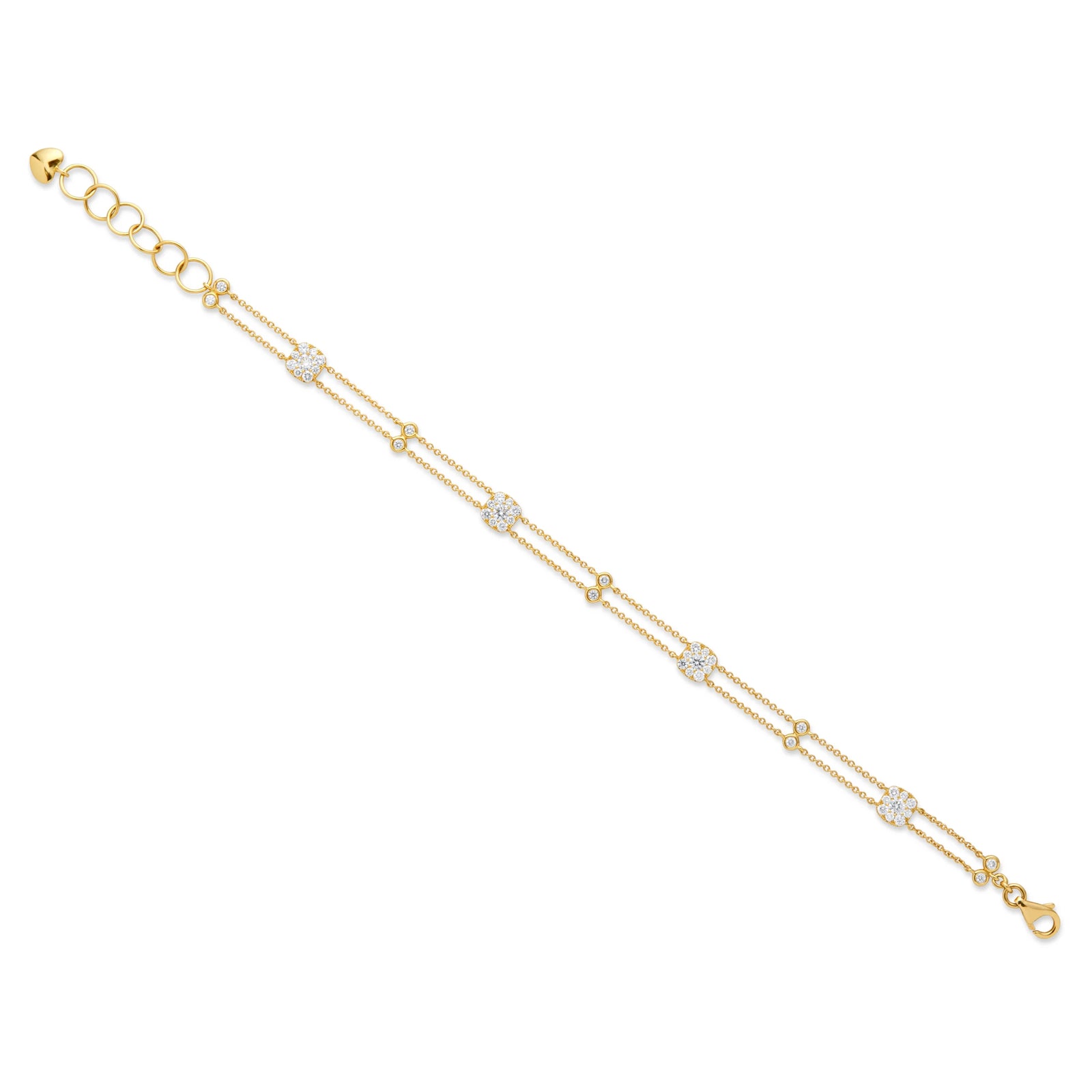 PULSERA DIAMANTES BISELADOS CON DOBLE CADENA EN ORO 18K - Image 1