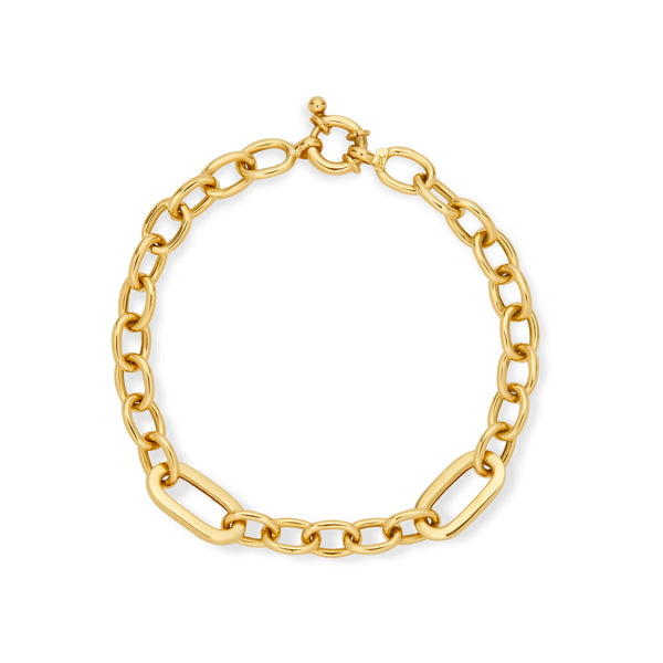 PULSERA ESLABONES OVALES ENCAJONADOS EN ORO 18K