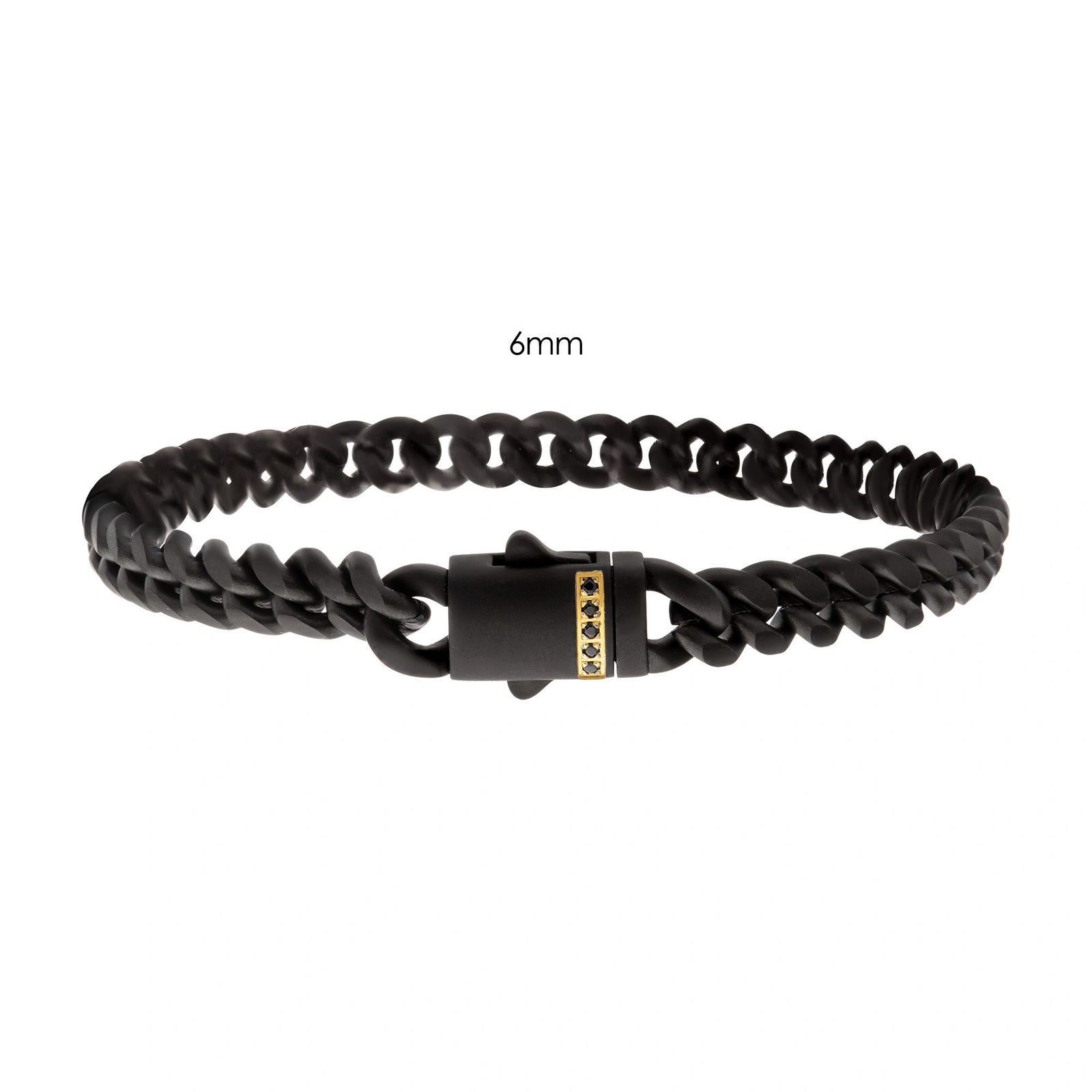 PULSERA CUBANA DE ACERO INOXIDABLE NEGRO 6MM Y ZAFIROS NEGROS - Image 1