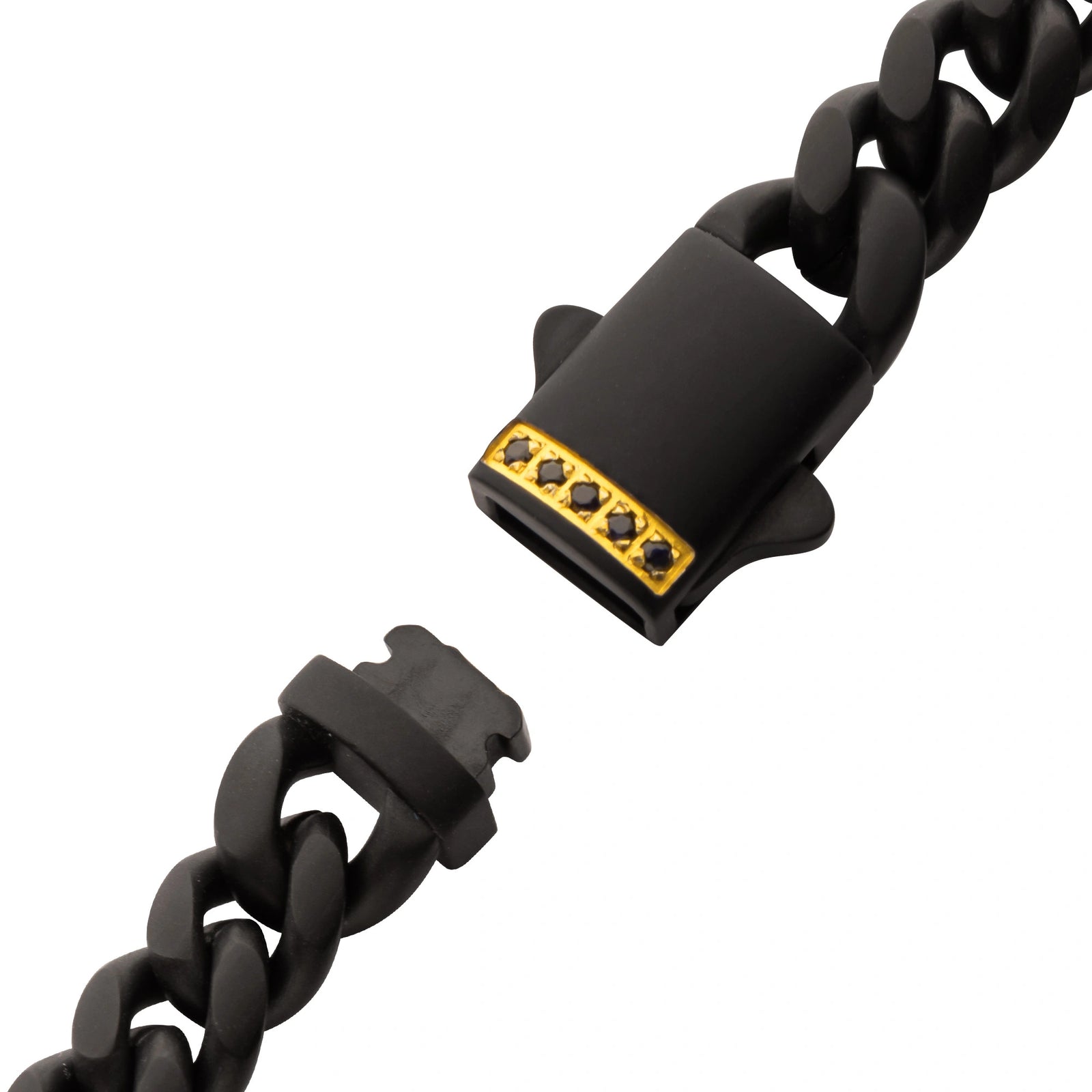 PULSERA CUBANA DE ACERO INOXIDABLE NEGRO 8MM Y ZAFIROS NEGROS - Image 2