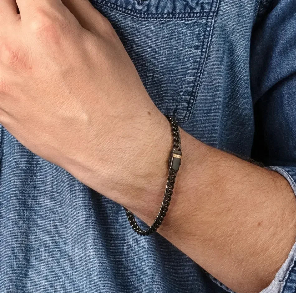 PULSERA CUBANA DE ACERO INOXIDABLE NEGRO 6MM Y ZAFIROS NEGROS - Gallery 3