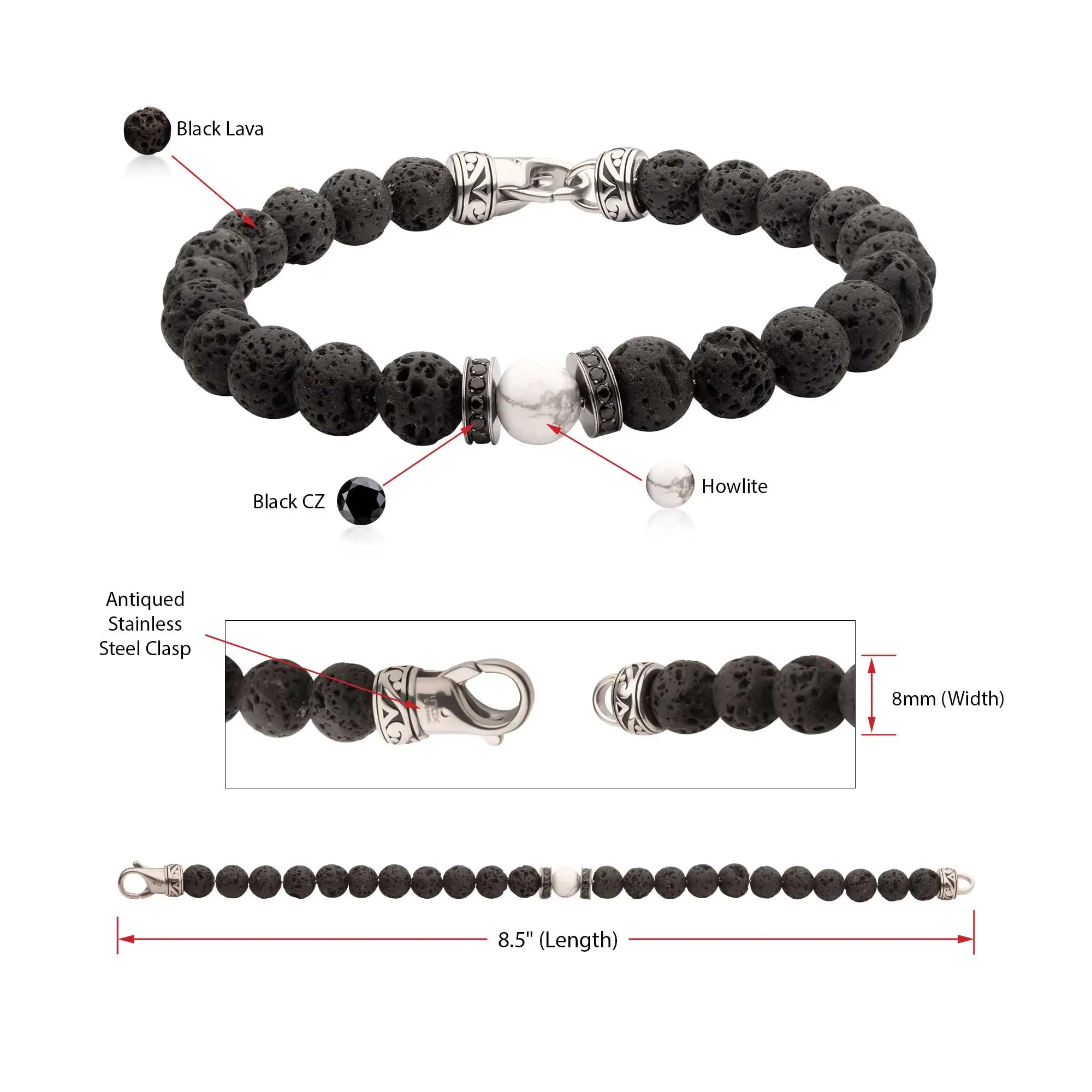 PULSERA PIEDRAS LAVA, HOWLITA Y ZIRCONES - Gallery 4