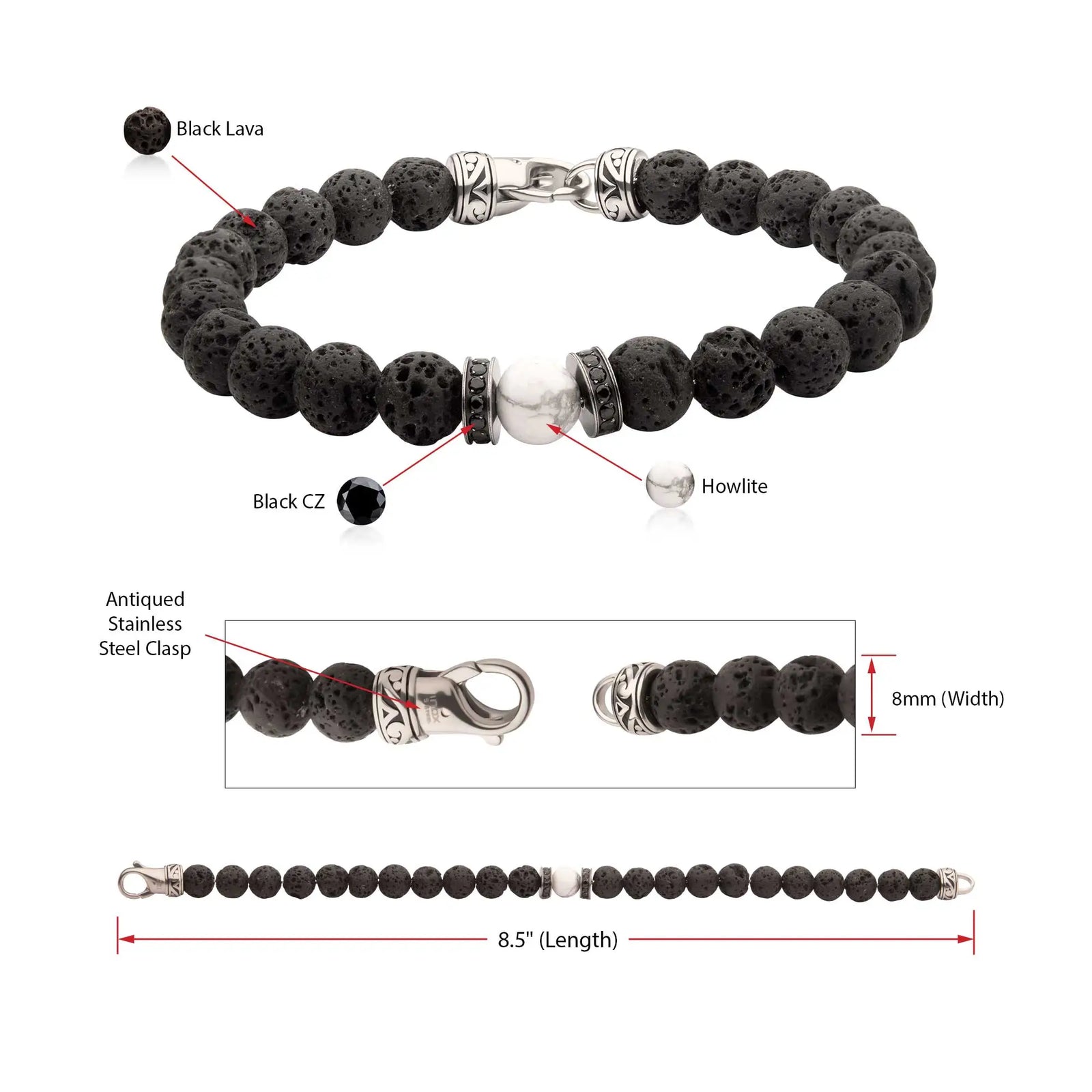PULSERA PIEDRAS LAVA, HOWLITA Y ZIRCONES - Image 4