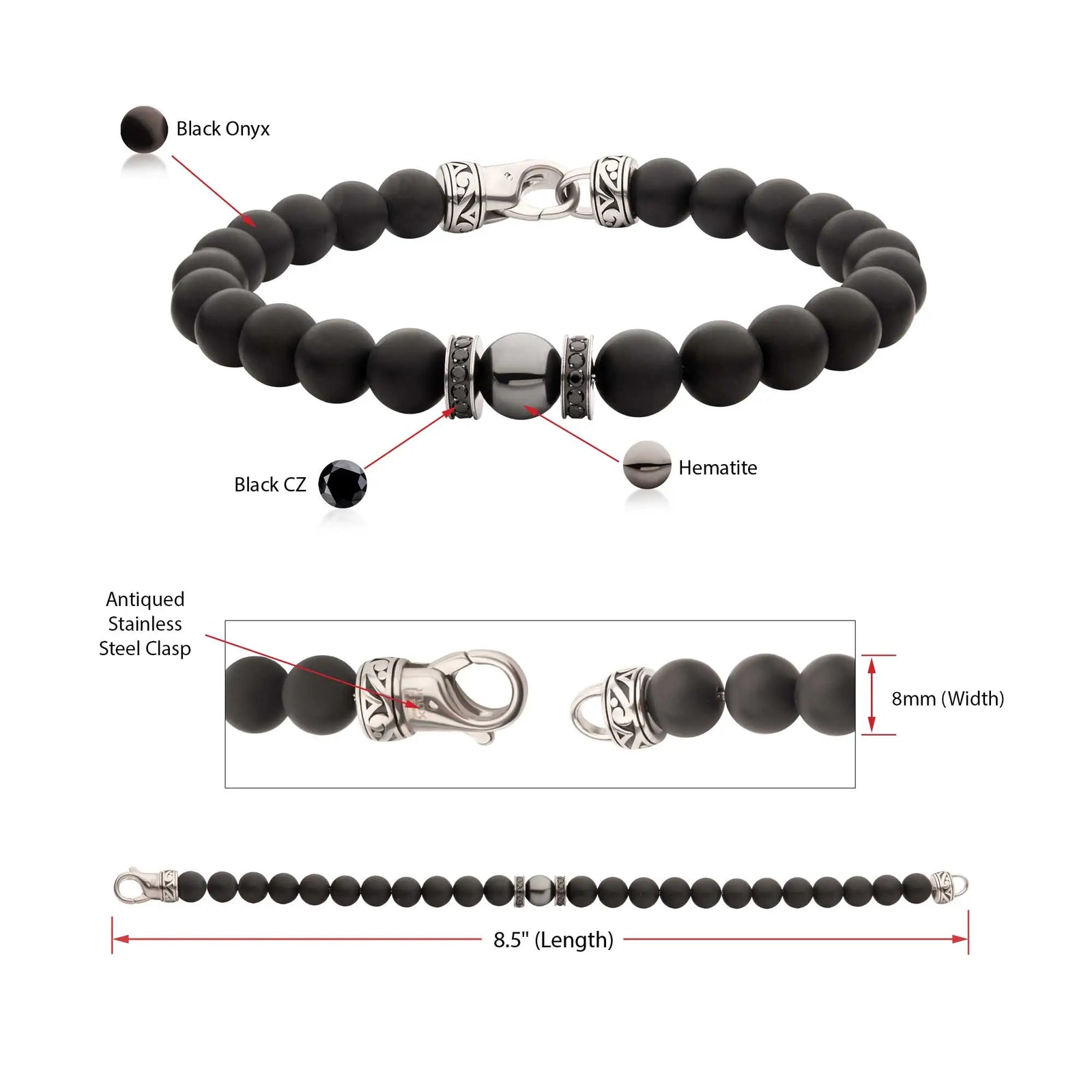 PULSERA PIEDRAS ONIX, HEMATITA Y ZIRCONES - Image 4