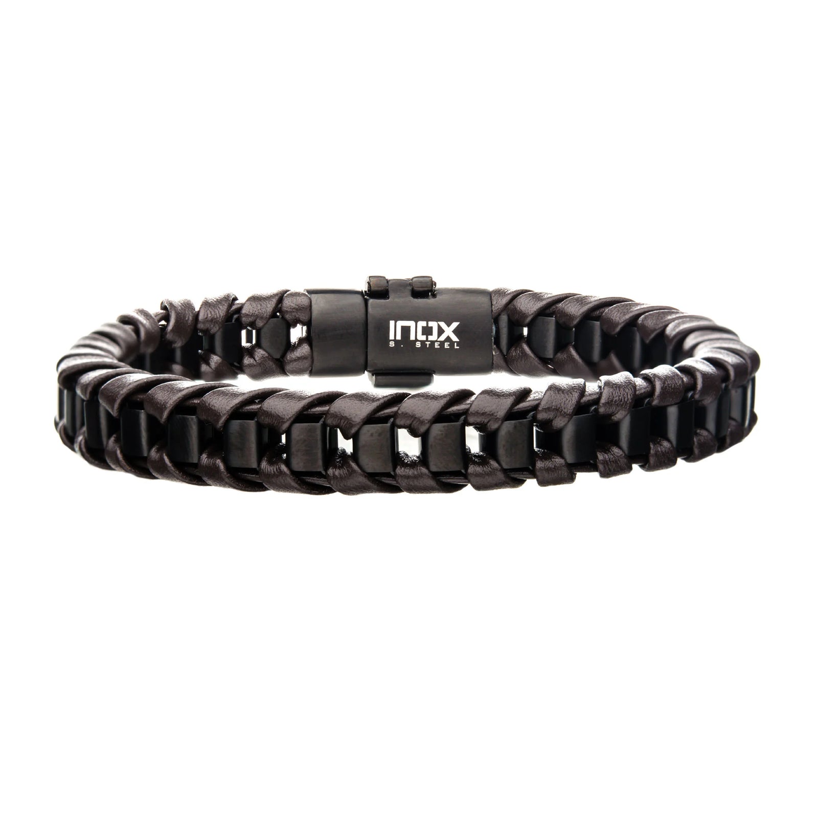 PULSERA DE CUERO NEGRO Y CAFÉ TRENZADO - Image 1