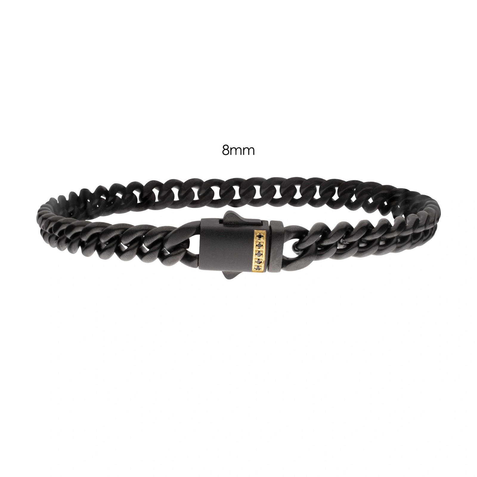 PULSERA CUBANA DE ACERO INOXIDABLE NEGRO 8MM Y ZAFIROS NEGROS - Image 1