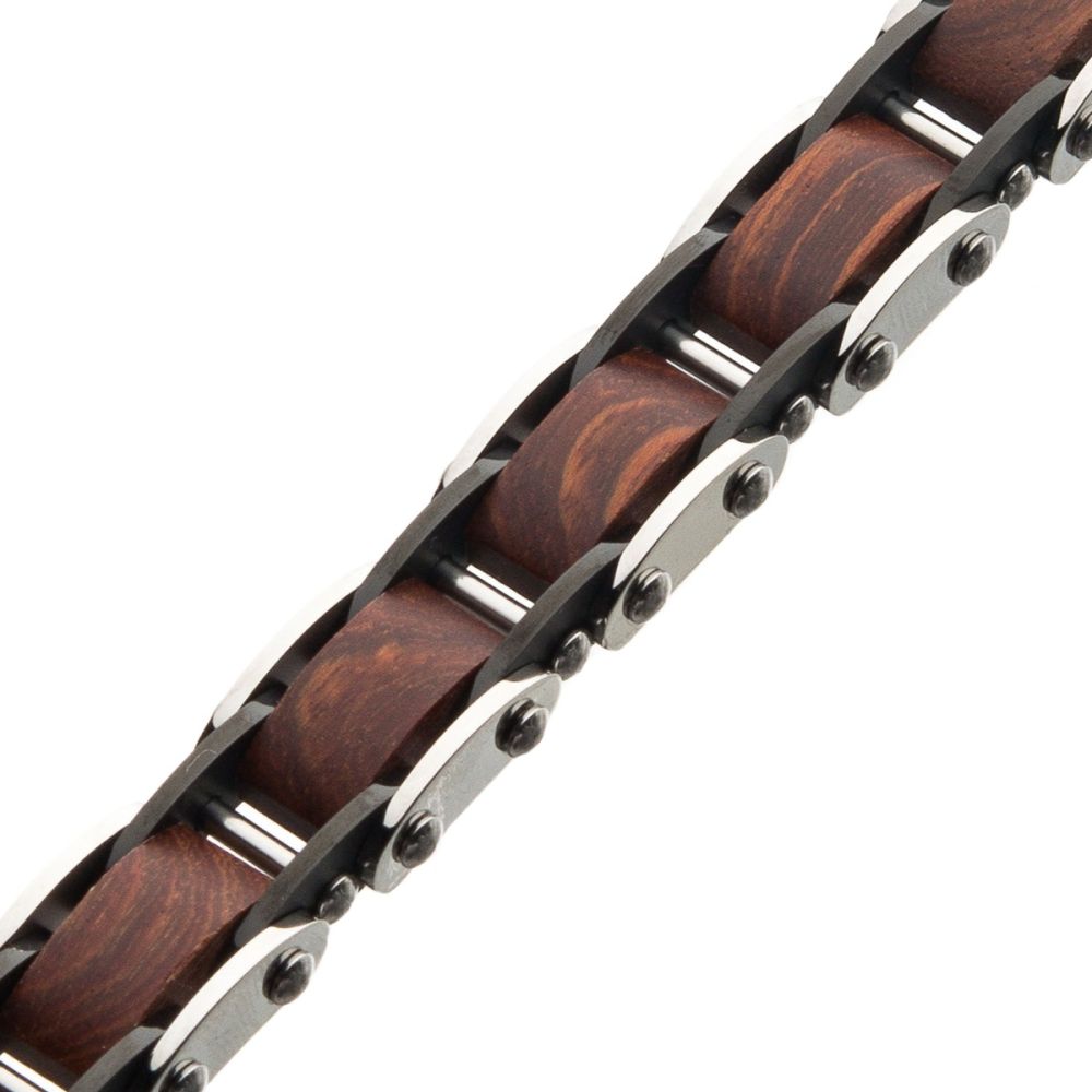 PULSERA DE MADERA SÁNDALO ROJO Y ACERO INOXIDABLE - Gallery 3