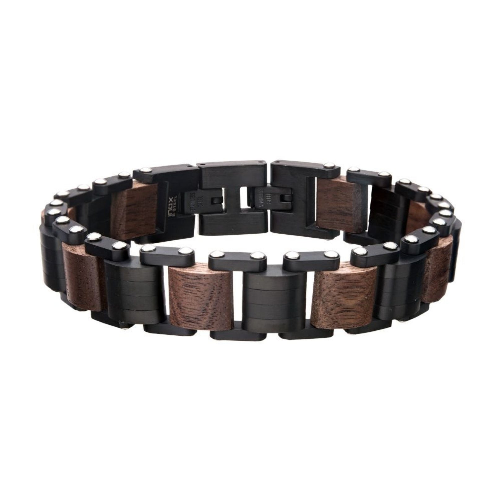 PULSERA DE MADERA NOGAL Y ACERO INOXIDABLE NEGRO MATE - Image 1
