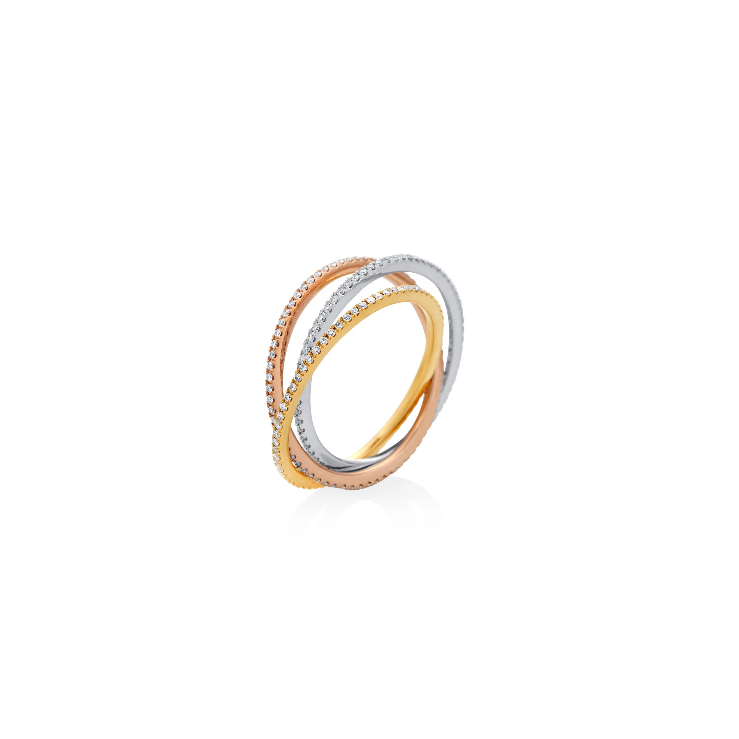ANILLO CINTILLO DIAMANTES TRIPLE EN ORO TRICOLOR 18K - Gallery 1