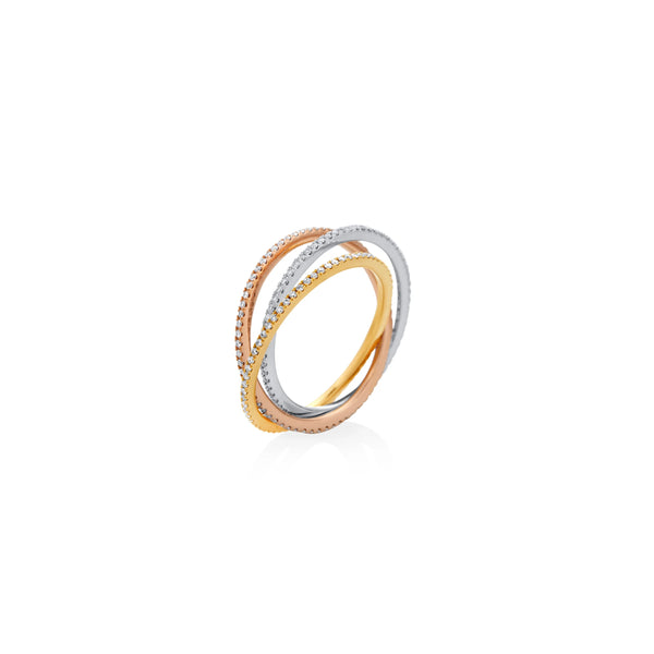ANILLO CINTILLO DIAMANTES TRIPLE EN ORO TRICOLOR 18K