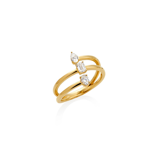 ANILLO DIAMANTES MULTICORTE ARO TRIPLE EN ORO 18K