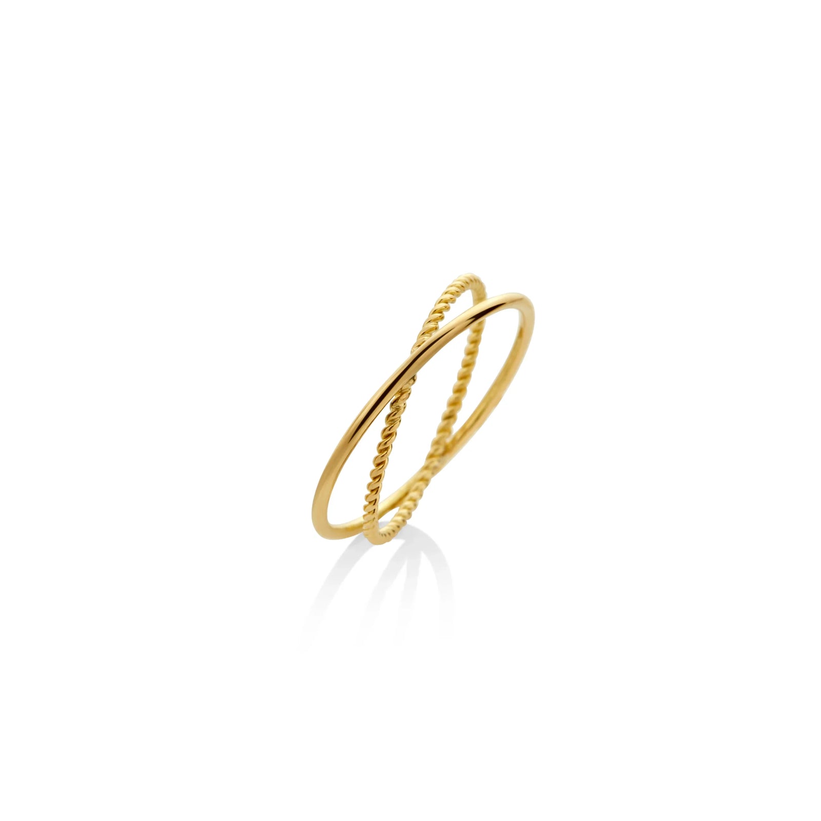 ANILLO CRUZADO LISO Y ENTORCHADO EN ORO 18K - Image 1
