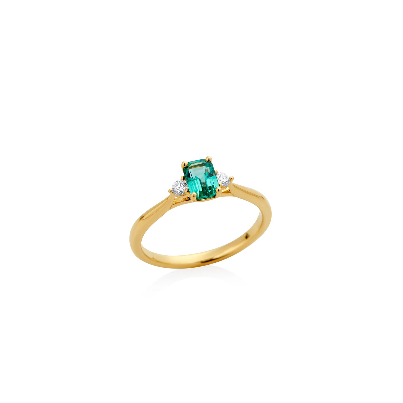 ANILLO ESMERALDA BAGUETTE Y DIAMANTES EN ORO 18K - Image 1
