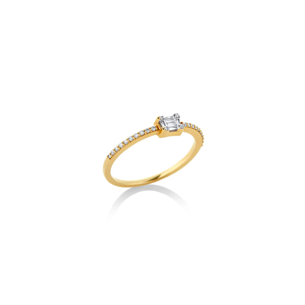 ANILLO DIAMANTES BAGUETTE Y DIAMANTES LATERALES EN ORO 18K