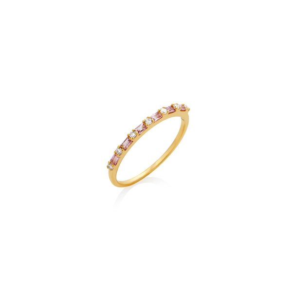 ANILLO DIAMANTES Y ZAFIROS ROSADOS EN ORO 18K