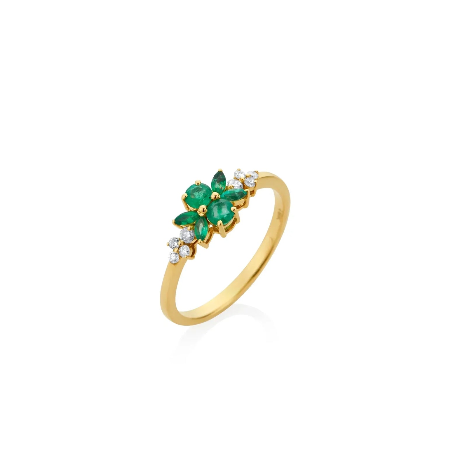 ANILLO ESMERALDAS MULTIFORMAS Y DIAMANTES EN ORO 18K - Image 1