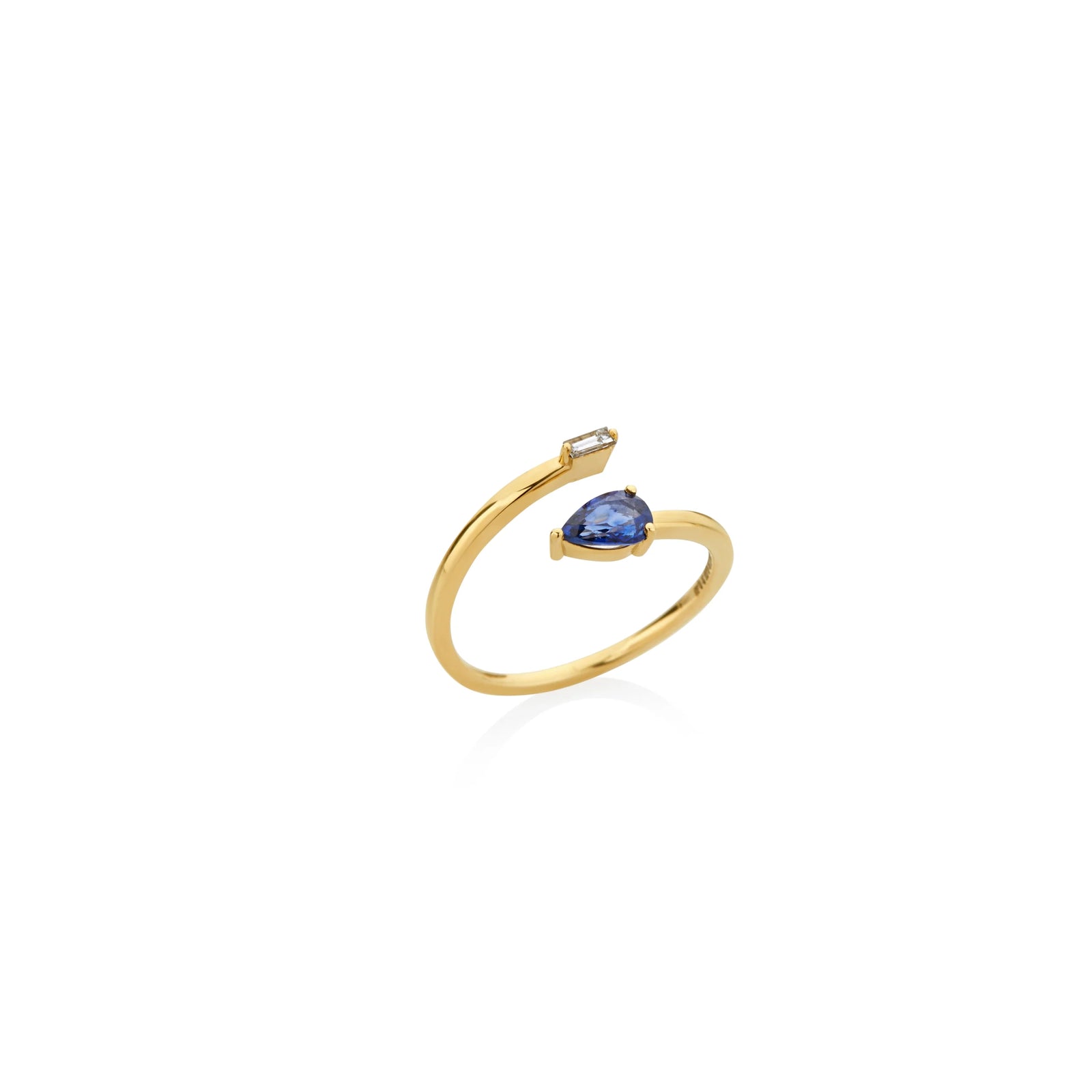 ANILLO ABIERTO ZAFIRO GOTA 0.37CT Y DIAMANTE 0.05CT EN ORO 18K - Image 1