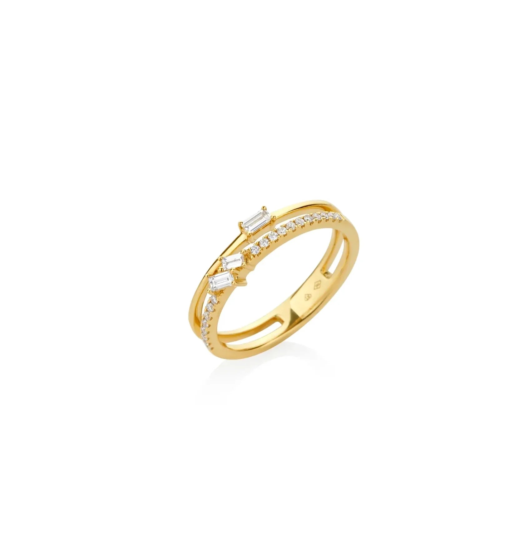 ANILLO DIAMANTES BAGUETTE Y DOBLE ARO LISO EN ORO 18K - Gallery 1