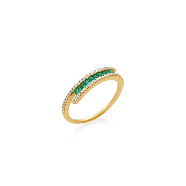 ANILLO ESMERALDAS Y DIAMANTES CRUZADO EN ORO 18K