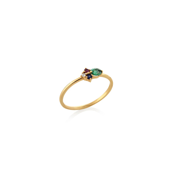 ANILLO ESMERALDA OVAL, RUBÍ Y ZAFIRO EN ORO 14K