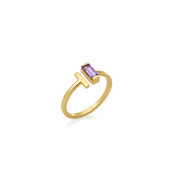 ANILLO AMATISTA "T" EN ORO 18K