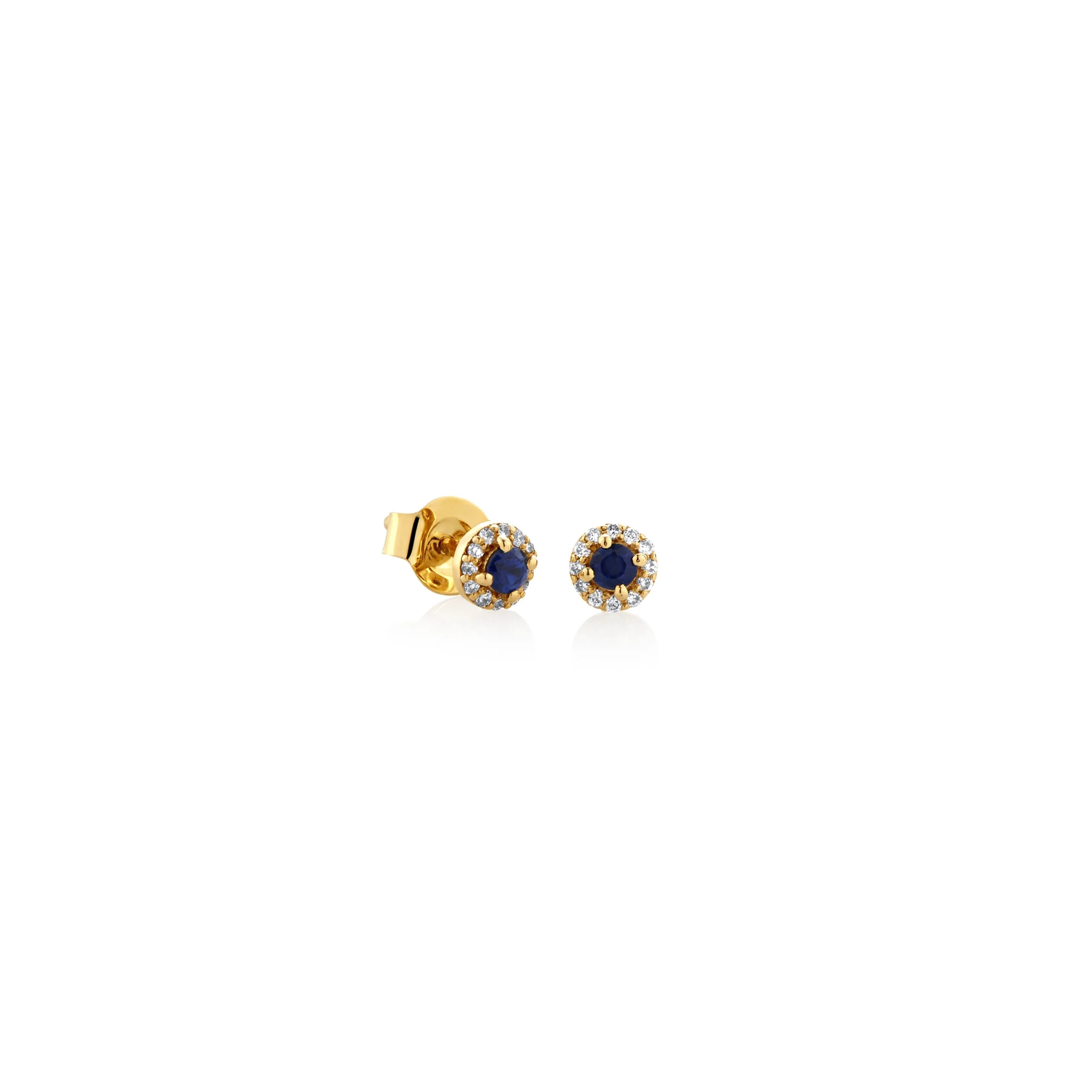 ARETES PIERCING DIAMANTES ROSETA REDONDA CON ZAFIRO EN ORO 14K - Gallery 1