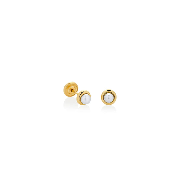 ARETES PERLA BISELADA EN ORO 18K