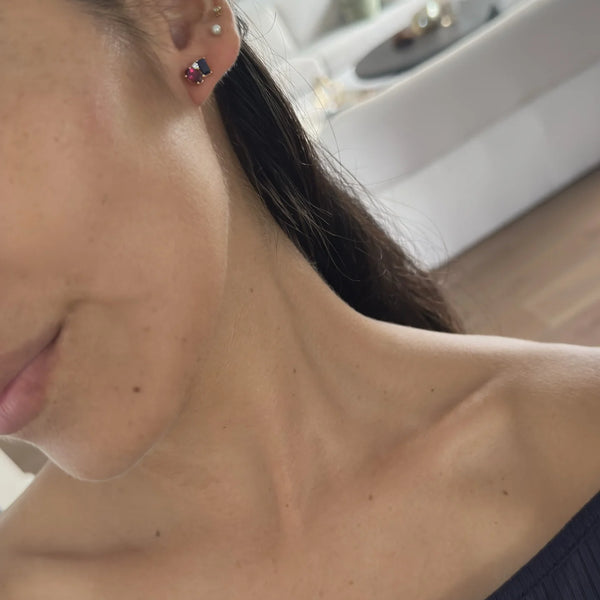 ARETES PIEDRAS PRECIOSAS MULTICORTE Y TURMALINA ROSADA EN ORO 18K - Secondary