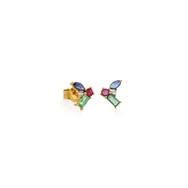 ARETES PIEDRAS PRECIOSAS MULTICORTE 0.60CT Y DIAMANTES 0.03CT EN ORO 18K