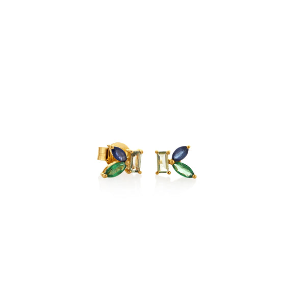ARETES PIEDRAS PRECIOSAS MULTICORTE Y TURMALINA VERDE EN ORO 18K