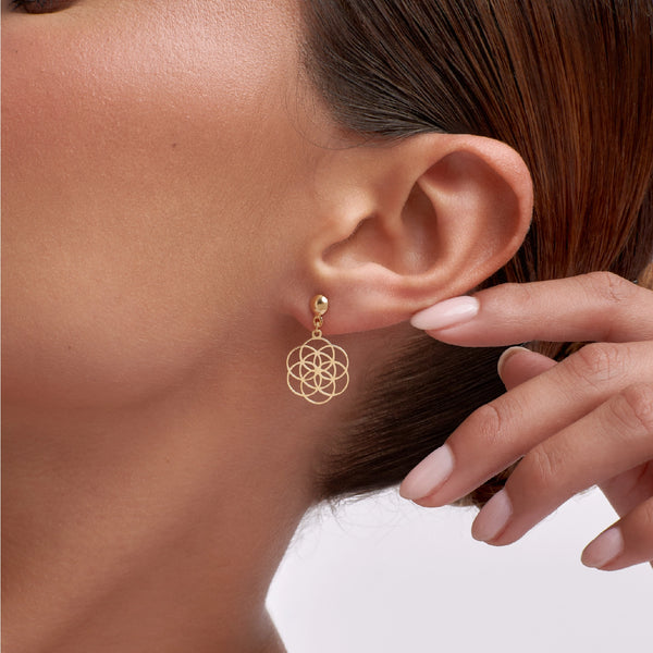 ARETES SEMILLA DE LA VIDA COLGANTES EN ORO 18K - Secondary