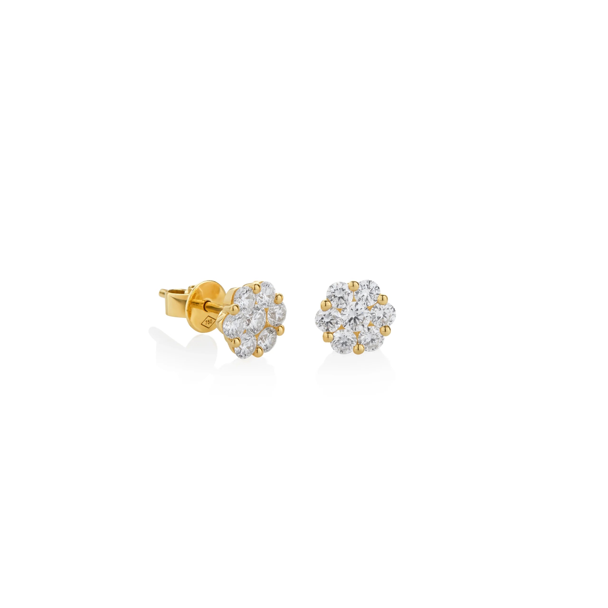 ARETES ROSETA DIAMANTES REDONDA EN ORO 18K - Gallery 1