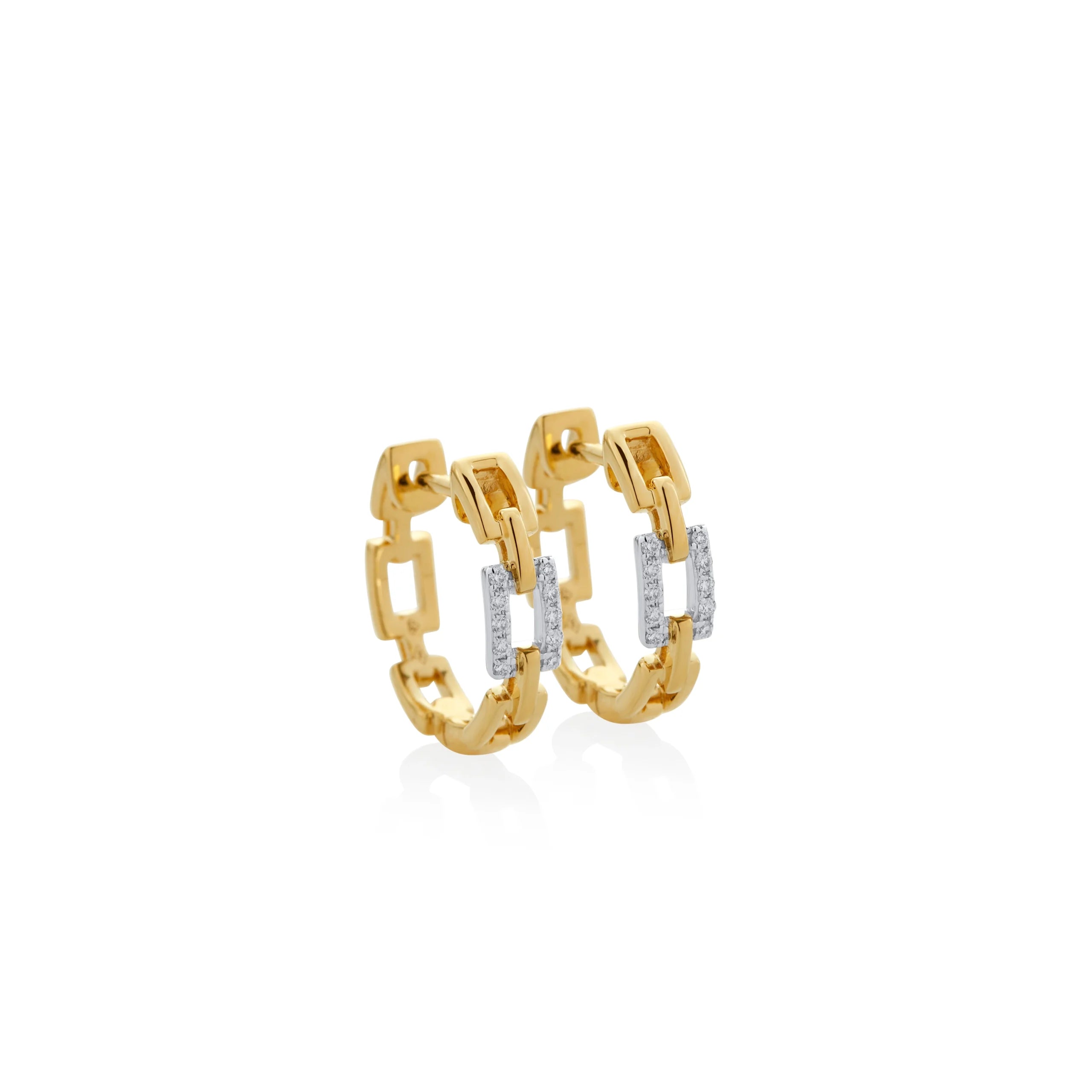 ARGOLLAS DIAMANTES 3 ESLABONES RECTANGULARES EN ORO BLANCO Y AMARILLO 18K - Gallery 1