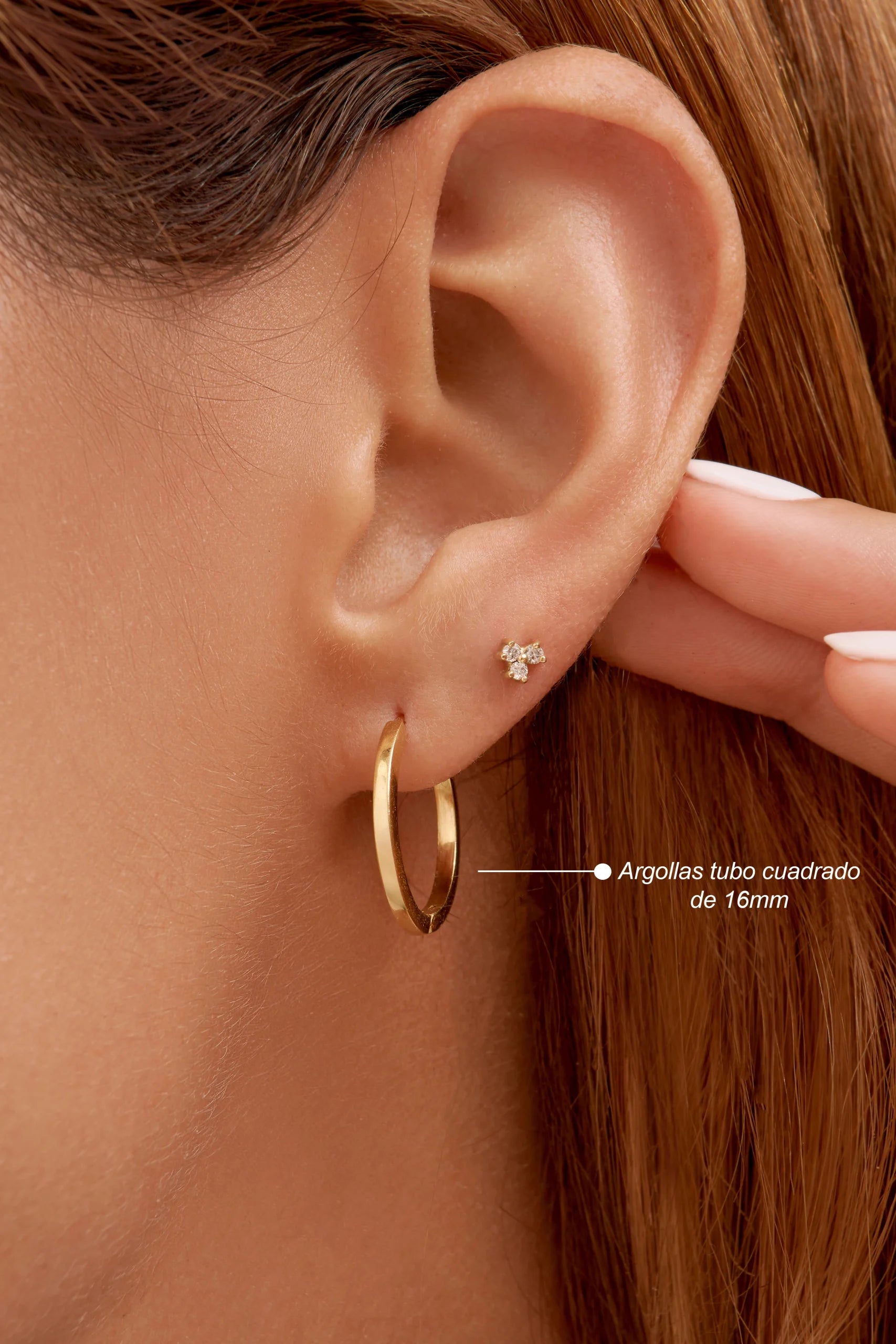 ARGOLLAS TUBO CUADRADO EN ORO 18K - Gallery 2