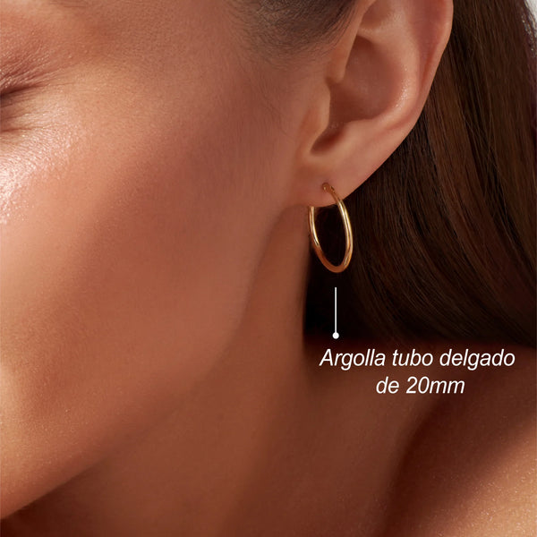 ARGOLLAS TUBO DELGADO EN ORO 18K - Secondary