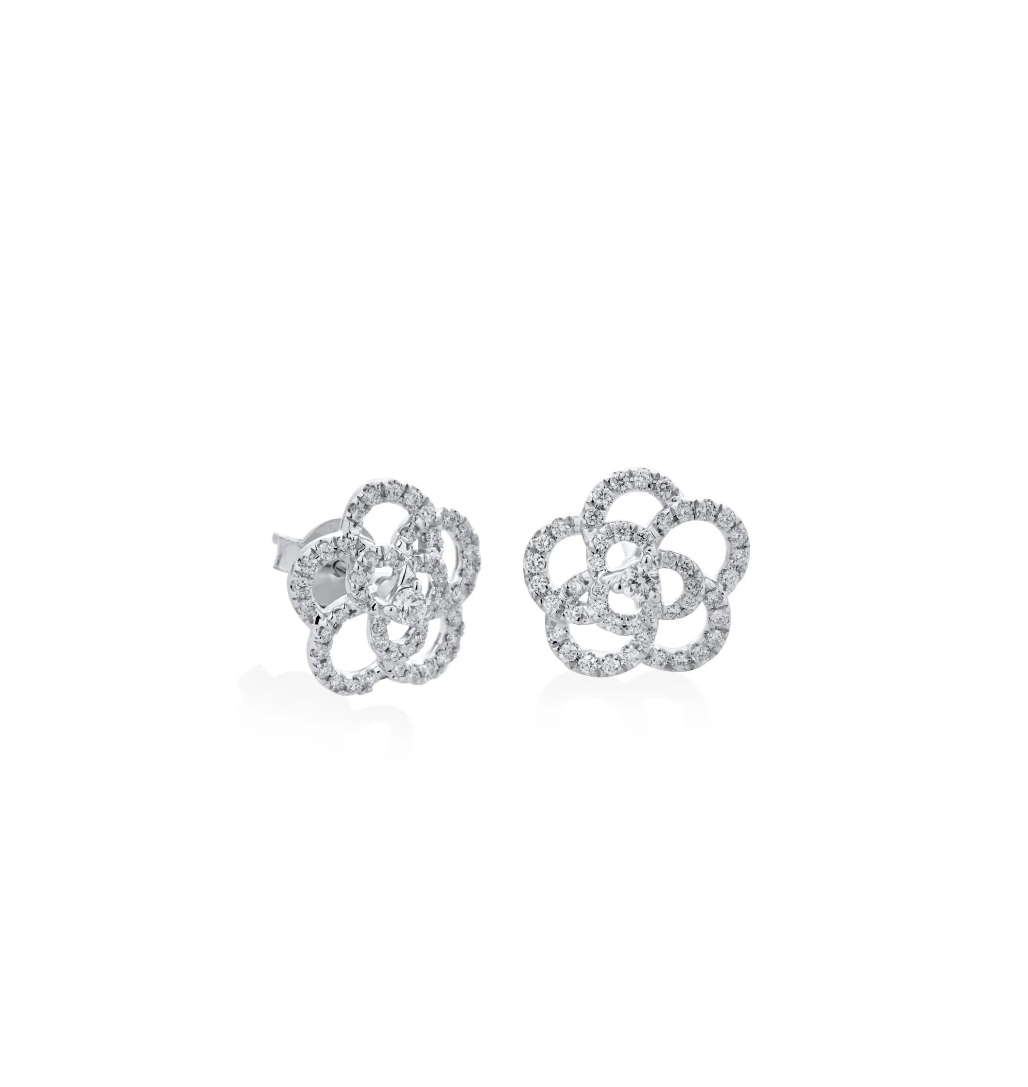 ARETES DIAMANTES FLOR EN ORO BLANCO 18K - Gallery 1