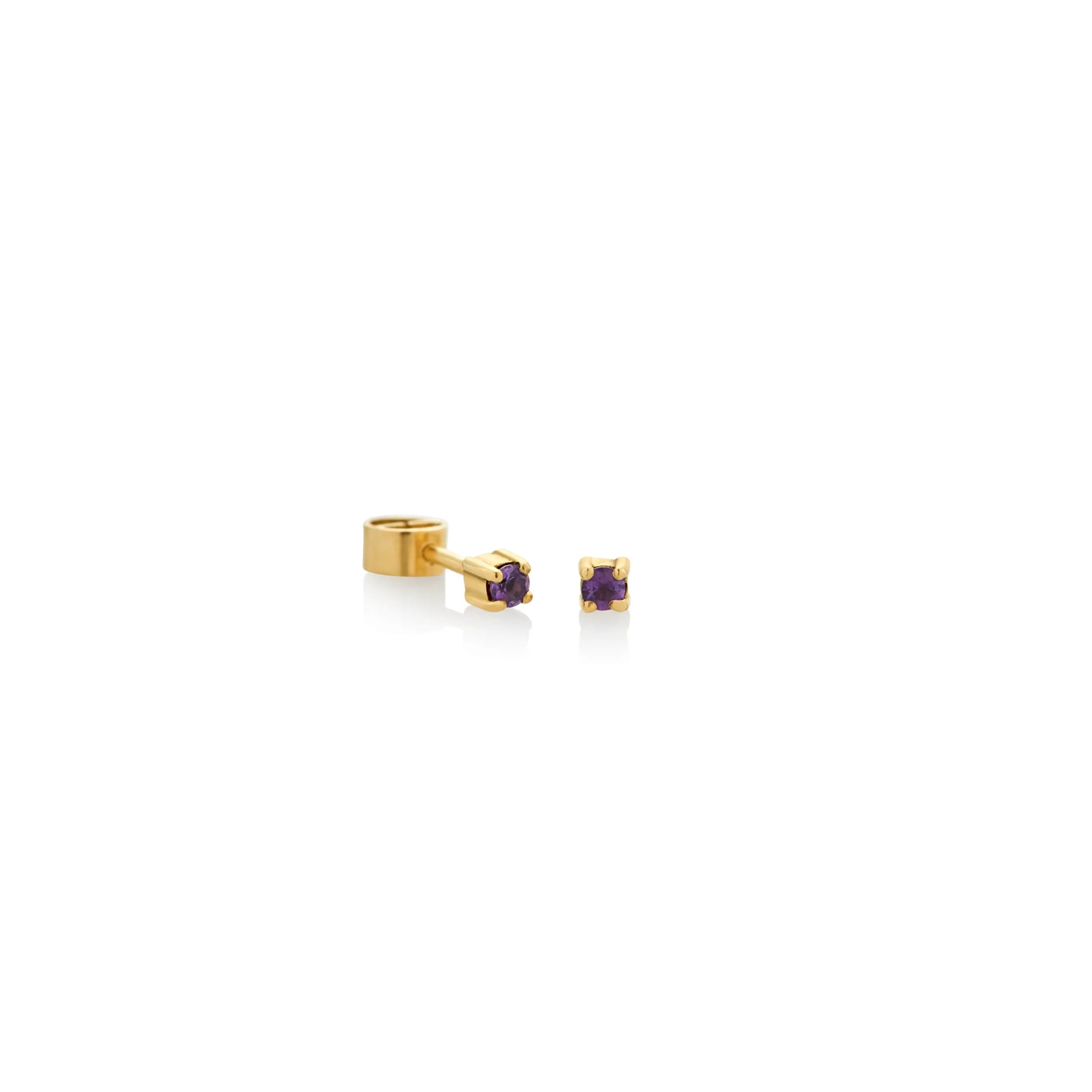 ARETES PIERCING PIEDRAS AMATISTA 0.06CT EN ORO 18K - Image 1
