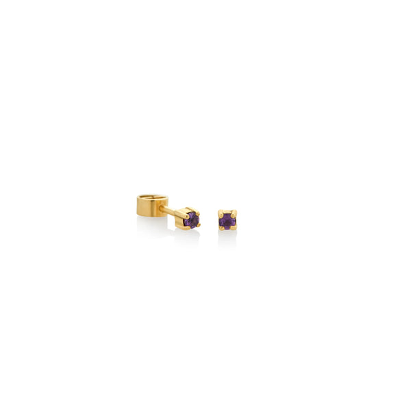 ARETES PIERCING PIEDRAS AMATISTA 0.06CT EN ORO 18K