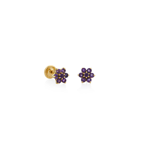 ARETES ROSETA MINI AMATISTAS EN ORO 18K