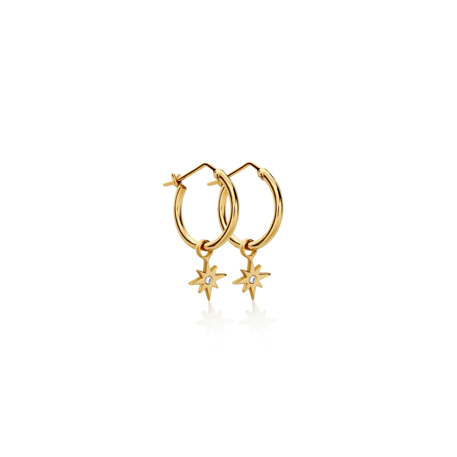ARGOLLAS DELGADAS CON DESTELLO Y DIAMANTE EN ORO 18K - Image 1