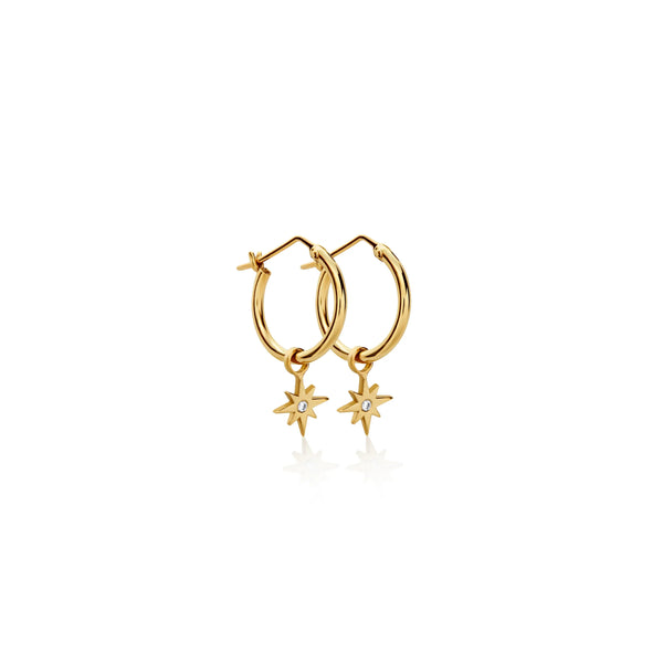 ARGOLLAS DELGADAS CON DESTELLO Y DIAMANTE EN ORO 18K