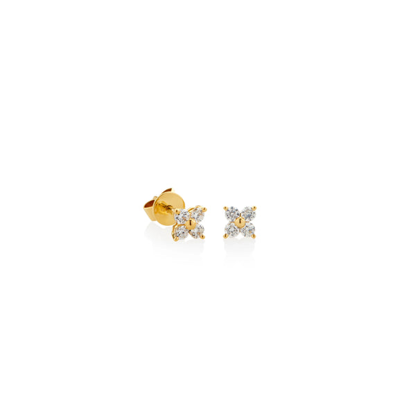 ARETES PIERCING DIAMANTES TRÉBOL EN ORO 18K